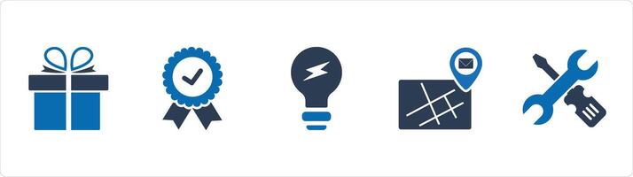 A set of 5 Business icons as present, correct badge, idea bulb vector