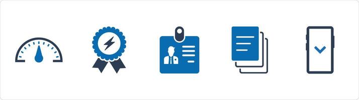 A set of 5 Business icons as speed, badge with lightning, id card vector