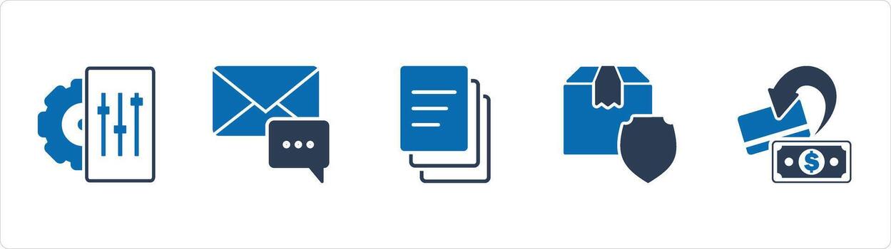 A set of 5 Business icons as configuration, email notification, duplicate copy vector