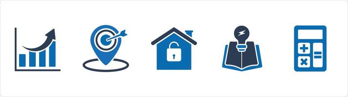 A set of 5 Business icons as growth, target location, home security vector