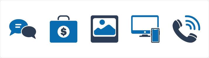A set of 5 Business icons as chat bubles, money briefcase, gallery vector