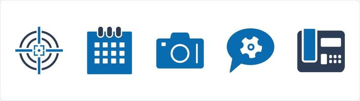 A set of 5 Business icons as aim, calendar, dslr vector