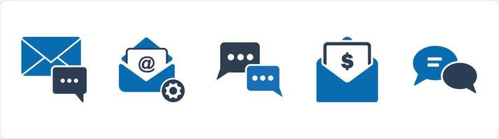 A set of 5 Business icons as email notification, email settings, chat vector