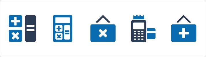 A set of 5 Business icons as calculation, calculator, multiply button vector