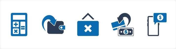 A set of 5 Business icons as calculator, cashback, multiply button vector