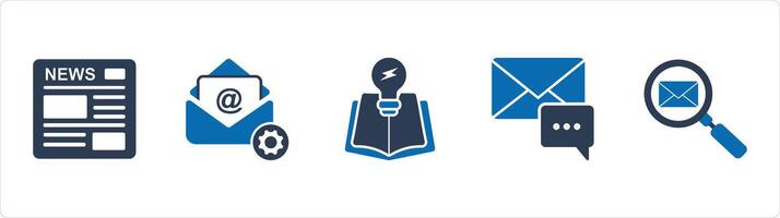A set of 5 Business icons as newsletter, email settings, education idea vector