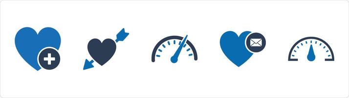 A set of 5 Business icons as heart, cupid, speedometer vector
