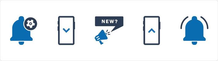 A set of 5 Business icons as notification settings, swipe down, new message vector