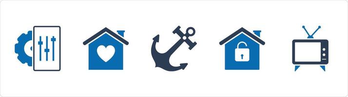 A set of 5 Business icons as configuration, sweet home, anchor vector