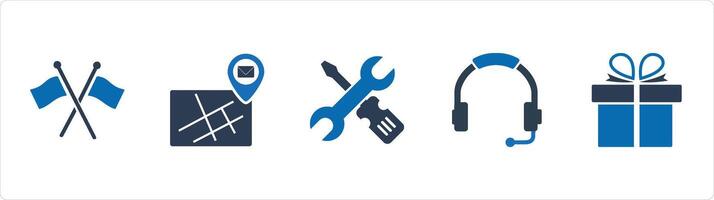 A set of 5 Business icons as cross flag, email location, replacement vector