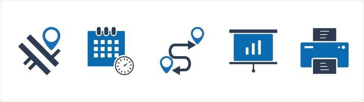 A set of 5 Business icons as road map, schedule, route map vector