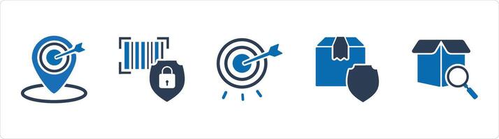 A set of 5 Business icons as target location, bar security safety, target dartboard vector