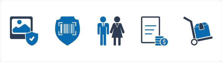 A set of 5 Business icons as gallery security, bar code security, male female vector
