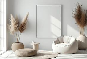 wooden frame mockup, suitable for displaying stylish design posters in the living room photo