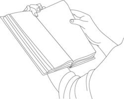 Open Book On Hand, Stacks of books for reading, Hand drawn in thin line style vector