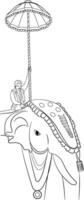 Decorated elephant in the procession in Kerala, hand drawn in thin line vector