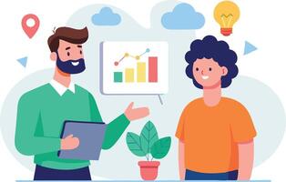 Collaborative Meeting Between Two Colleagues Analyzing Growth Charts vector