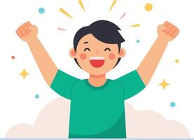 Joyful Child Celebrating Success With Raised Arms Surrounded By Colorful Confetti vector