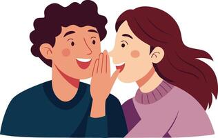 A man and woman are engaged in a close conversation, sharing whispers in a private moment. vector