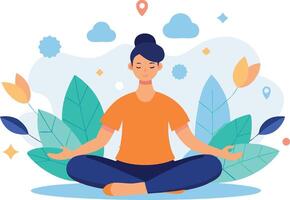 Meditation Practice in a Tranquil Nature Setting With Colorful Foliage and Soft Clouds vector