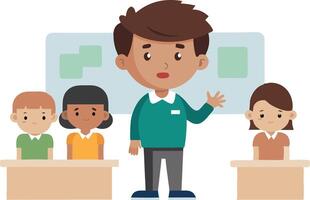Classroom Setting With Teacher Engaging Students During Lesson vector
