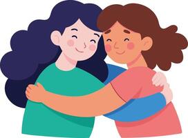 Two Friends Embracing Each Other in a Warm and Joyful Moment of Connection vector
