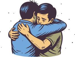Compassionate Embrace Between Two Friends in a Heartwarming Moment of Connection vector