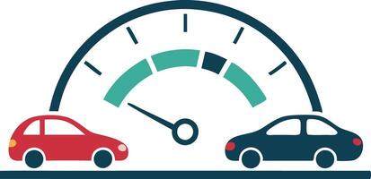 Two cars racing with a speedometer gauge, representing competition, speed, and performance in a illustration vector