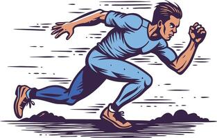 Runner sprinting forward in a dynamic handdrawn style, symbolizing speed, determination, and athleticism vector