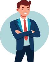Businessman standing confidently with hands crossed, symbolizing success, leadership, and professionalism in design vector