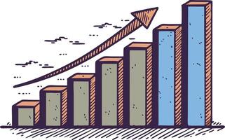 Bar graph with upward trend and flying birds symbolizing growth, success, and progress in handdrawn illustration vector