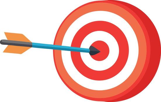 Red and white target with an arrow in the bullseye, symbolizing goal achievement, focus, and precision in design vector
