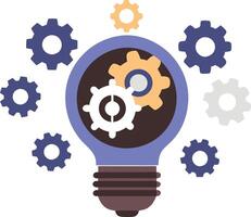 Light bulb filled with gears representing mechanical innovation, productivity, and creativity in a flat design vector