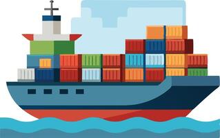 Illustration of a cargo ship filled with containers, symbolizing global trade, shipping, and logistics vector