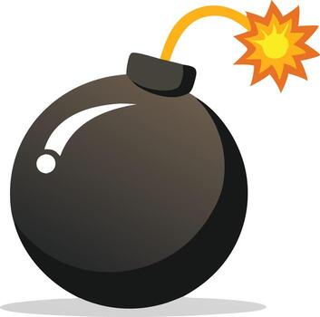 Black bomb illustration with a lit fuse, simple explosive device concept in flat design vector