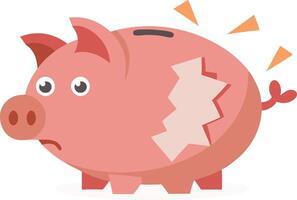 Cracked piggy bank symbolizing financial crisis, broken savings, and economic difficulties in design vector