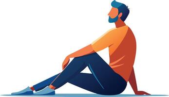 Man sitting in a relaxed pose, symbolizing selfreflection, relaxation, and contemplation in a flat illustration vector