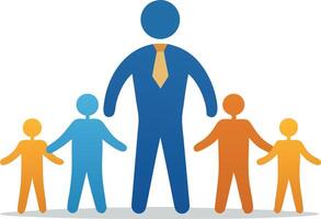 Illustration of a large figure with smaller figures symbolizing leadership, mentorship, and growth in a design vector