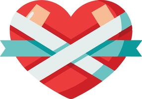Heart wrapped in colorful ribbon representing emotional healing, recovery, and support in a illustration vector