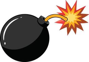 Exploding black bomb illustration with bright orange explosion and fuse lit on vector
