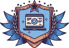 Badge with stars and ribbons symbolizing achievement, success, and recognition in a handdrawn style vector