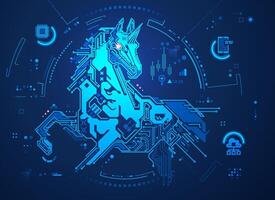 concept of start up business technology, graphic of unicorn with futuristic element vector