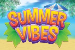 summer vibes grape design with illustrations of beaches and coconut trees vector
