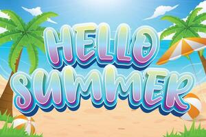 summer design with the words hello summer with beach illustrations vector