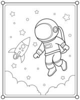 Astronaut with rocket in space suitable for children's coloring page illustration vector