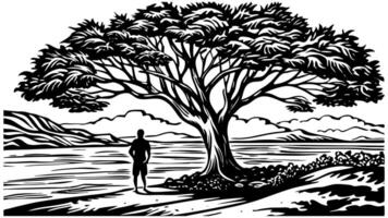 sketch of a view of a tree on the beach illustration vector