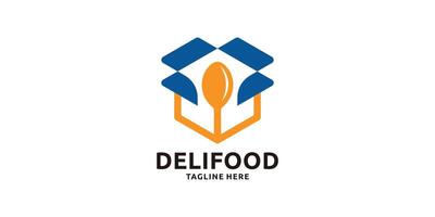 logo design combination of box and spoon fork, delivery, food, package, order, logo design template, creative, idea. vector