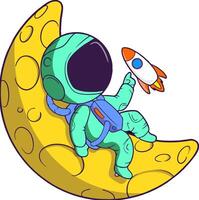Astronaut on the moon with rocket illustration vector