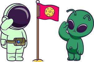 Alien and astronaut cartoon illustration vector