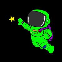 An astronaut in a green suit flying with a star vector